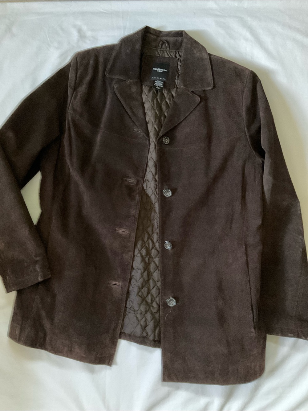 Vintage Colebrook & CO Dark Brown Suede Button-Front Leather Jacket Lined